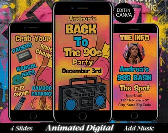 90s Retro Party Video Invite: Boombox Theme (Digital Download)