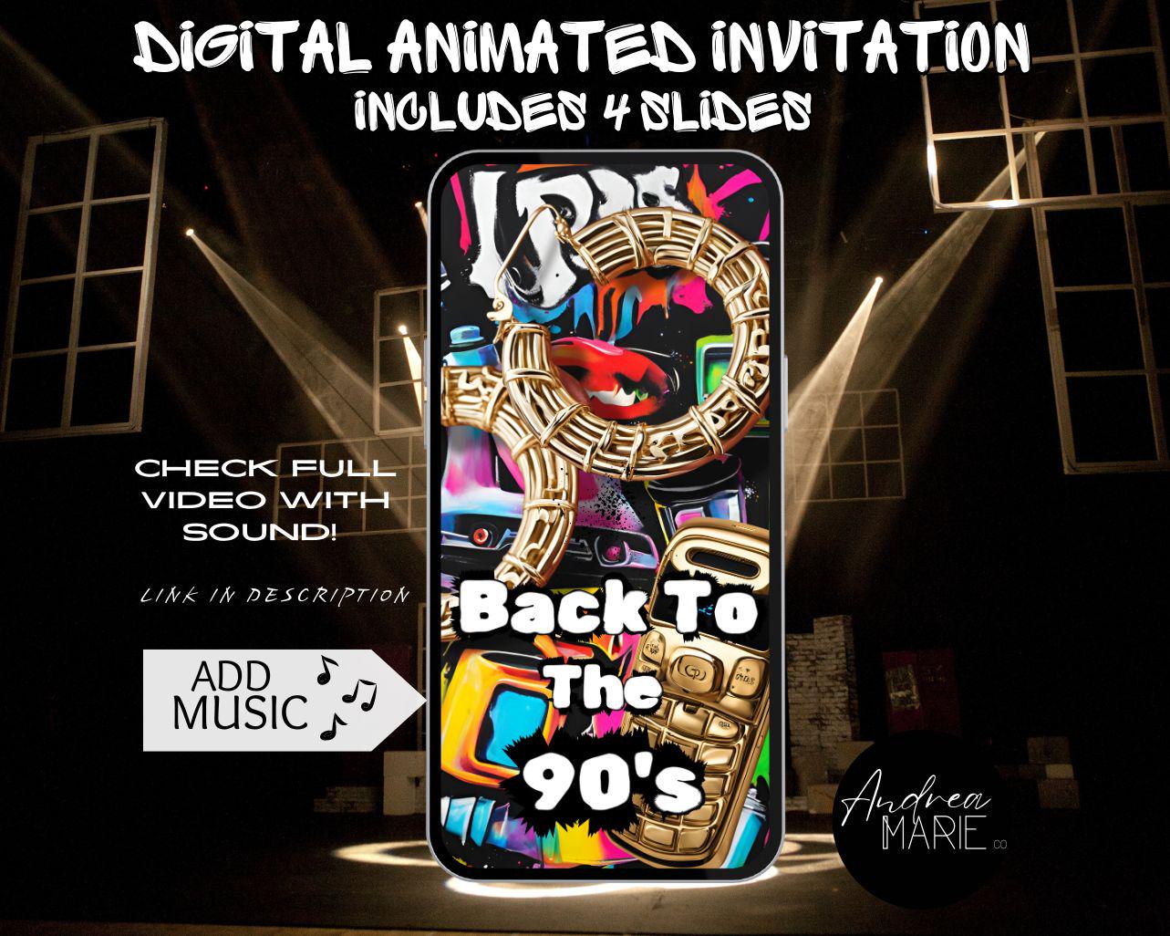 90s Theme Party Invite: Animated Digital Invitation (MP4)