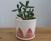Modern Ceramic Pottery Cactus Planter, Plant Pot with Drainage Tray, Medium Rose Pink and White Succulent Pot, Minimalist Indoor Planter