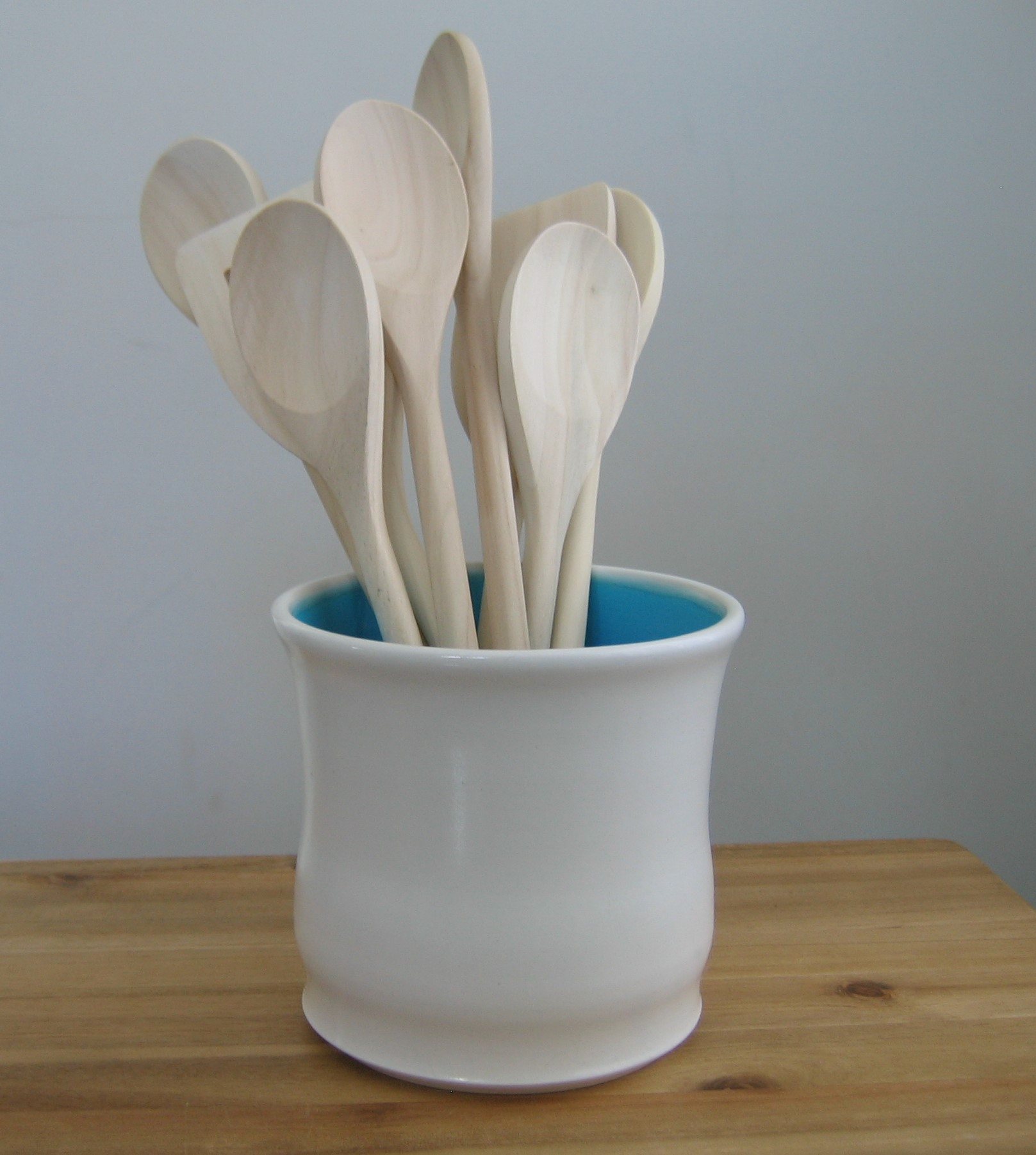 Ceramic Utensil Crock In Turquoise Blue Stoneware Pottery Etsy