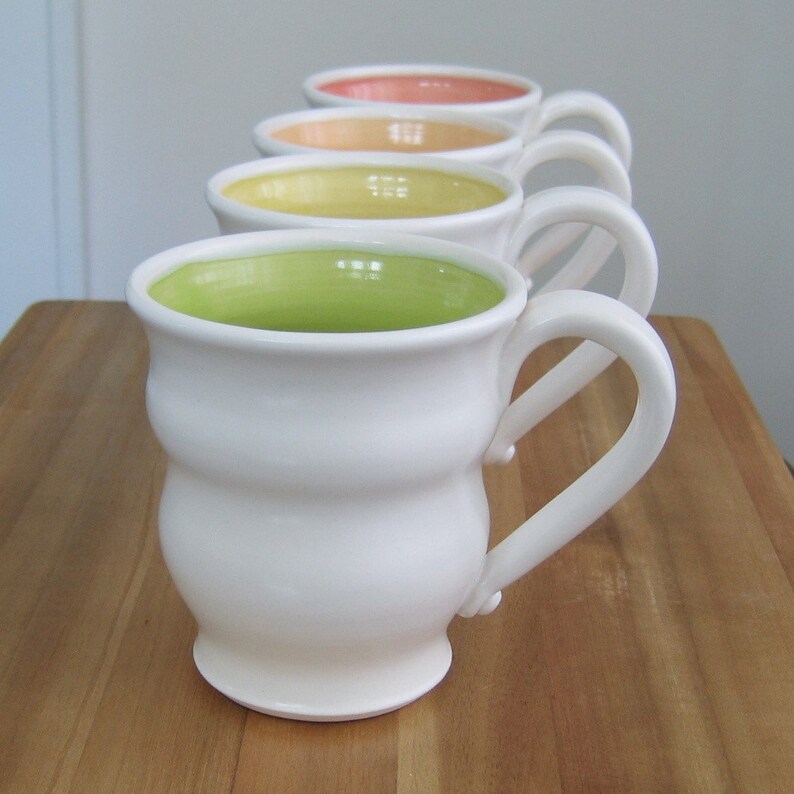 Large Pottery Mugs in Summer Fruit Colors Wedding Gift Set Etsy
