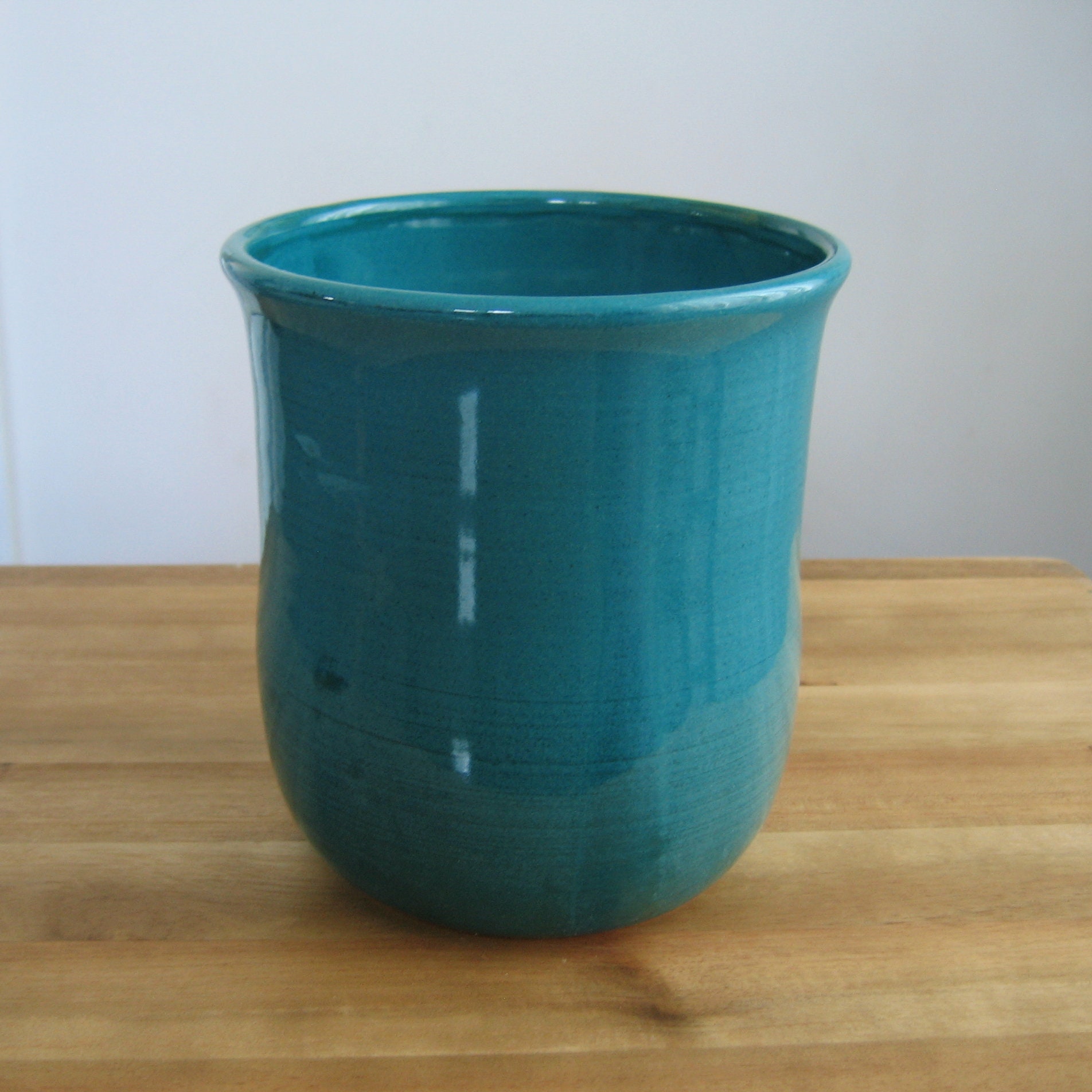 Ceramic Utensil Crock in Peacock Blue / Green Pottery Kitchen Etsy