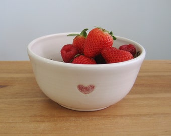 Heart bowl, Cereal, soup, salsa or ice cream, Wheel thrown pottery,  Modern white ceramics, Cute pink gift for her, I love you, Mother's Day