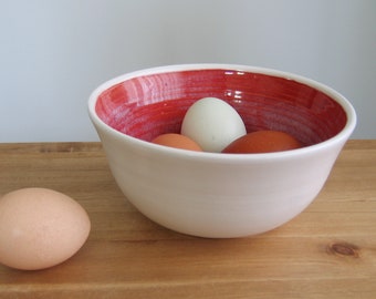 Ramen bowl in frosted cherry and white, One pottery cereal, noodle, rice, soup bowl, Stoneware ceramic modern kitchen, New Glaze! Red/pink