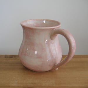 Wheel thrown coffee cup in soft pink, Large pottery mug- 18 oz.
