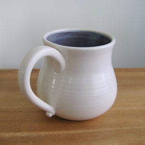 Large fat purple and white mug, 16 oz stoneware coffee gift, Ceramic wheel thrown cup image 2