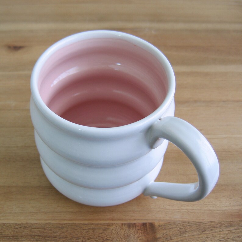 Large Pink Coffee Mug, Pottery Beehive Mug, Stoneware Cup, 18 oz Coffee Gift for Her, Modern White Ceramic Fun Mom Gift, Self Care image 3