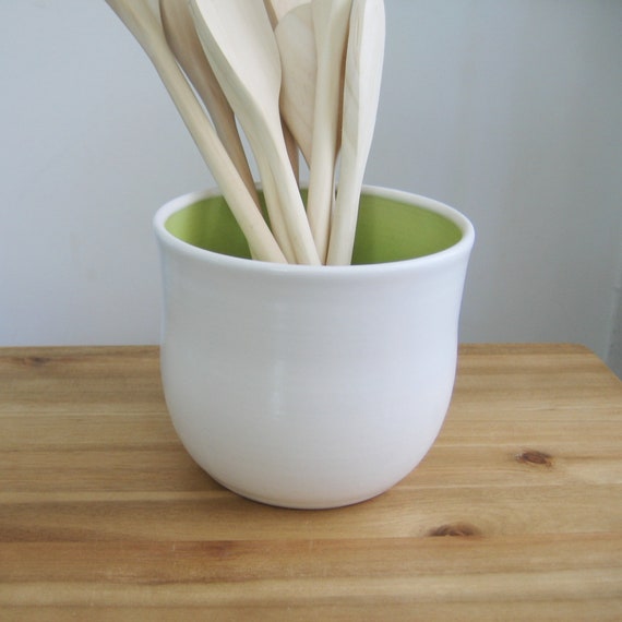 Utensil Crock Ceramic Utensil Holder in Lime Green Stoneware Etsy