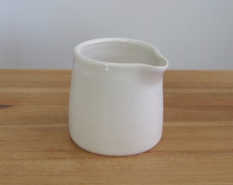 Small simple cream pitcher, Minimalist creamer or salad dressing server, Wheel thrown white pottery, Stoneware ceramic hostess gift, Brunch