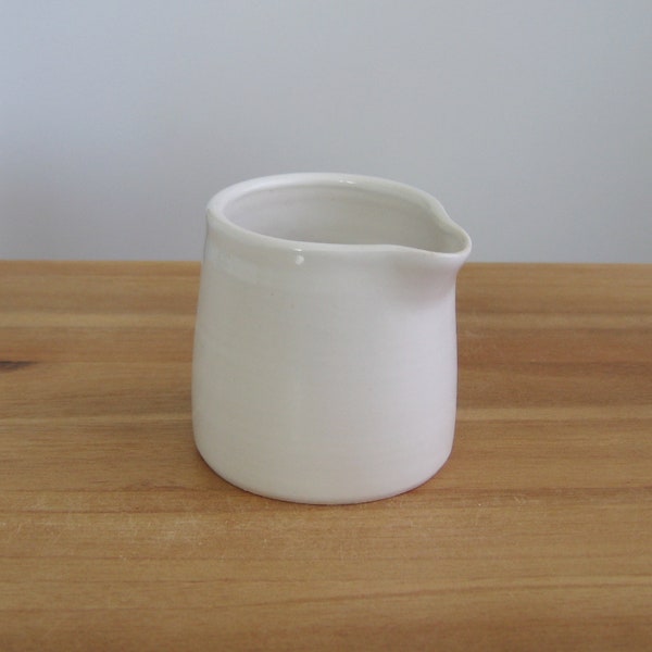 Small simple cream pitcher, Minimalist creamer or salad dressing server, Wheel thrown white pottery, Stoneware ceramic hostess gift, Brunch