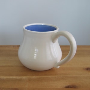 Pot Belly Pottery Mug: Periwinkle & White Stoneware Coffee Cup 14 oz