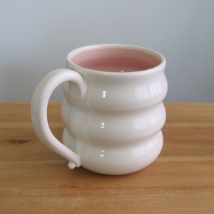 Large Pink Coffee Mug, Pottery Beehive Mug, Stoneware Cup, 18 oz Coffee Gift for Her, Modern White Ceramic Fun Mom Gift, Self Care image 2