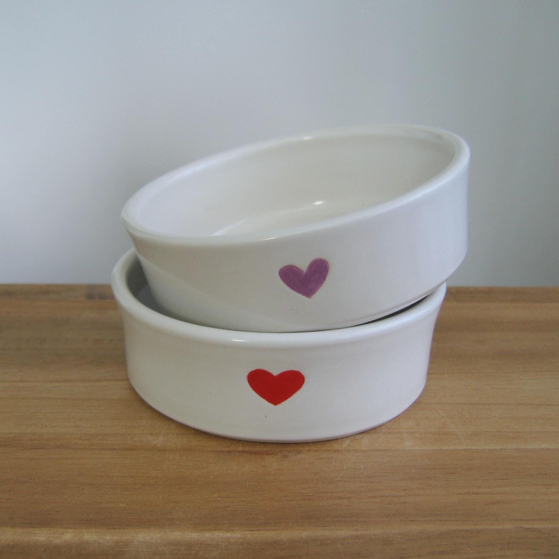 Your choice of one heart cat food dish, Red or purple, Pampered pet ceramic bowl, Small pottery dog bowl, Pet accessory, Cat lover gift