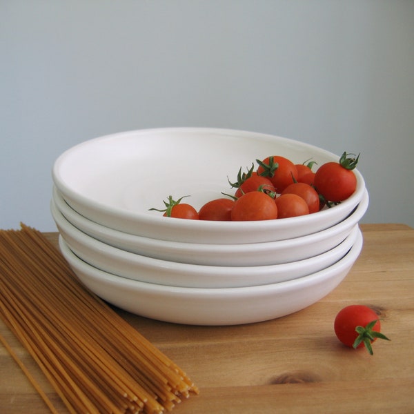 One blate, Individual white pasta bowls, Simple ceramic hand thrown stoneware serving pieces, Modern table, Meal bowls, Curry, Rice, Salad