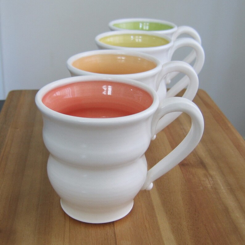 Large Pottery Mugs in Summer Fruit Colors Wedding Gift Set Etsy
