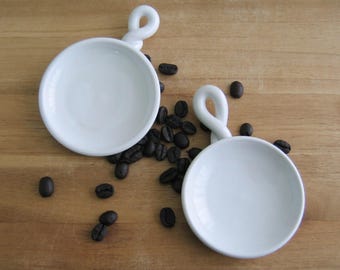 One Twisty Pottery Coffee Scoop: Minimalist White Ceramic Stoneware Spoon