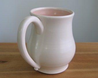 Pink pottery coffee mug, Large pastel curvy stoneware cup 14 oz. Tall hand thrown ceramic tea mug, Valentine's day gift, Galentine