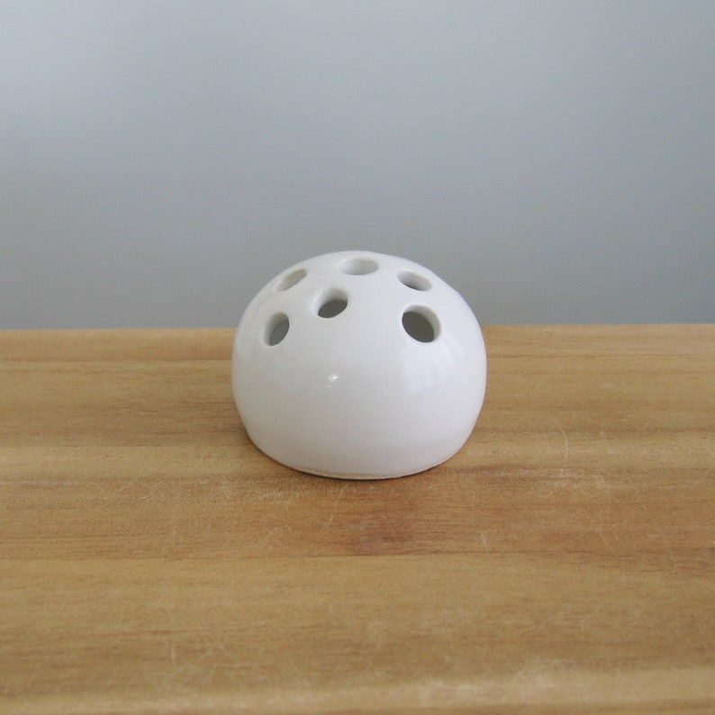 Mom vase, Tiny pottery ikebana vase, Ceramic flower frog, Mini stoneware floral arranging pot, Mother's Day Gift, White minimal home decor White A