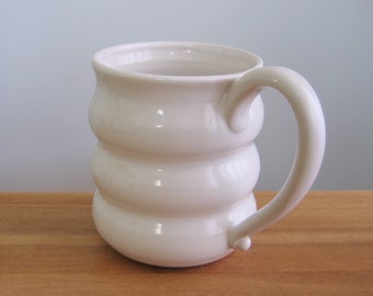 Large tall white mug, Pottery beehive stoneware cup, 18 oz Coffee gift for her, Minimalist modern wheel thrown ceramics
