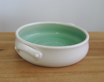 LAST ONE! Pottery brie baker in your choice of colors, White ceramic casserole dish, Hand thrown stoneware cheese server, Mint, Pink