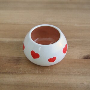 Teeny tiny cute red heart pottery bowl, Modern white and pink ceramic trinket dish, Mother's Day gift, Small stoneware match holder image 3