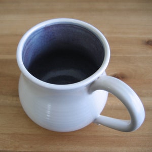 Large fat purple and white mug, 16 oz stoneware coffee gift, Ceramic wheel thrown cup image 3