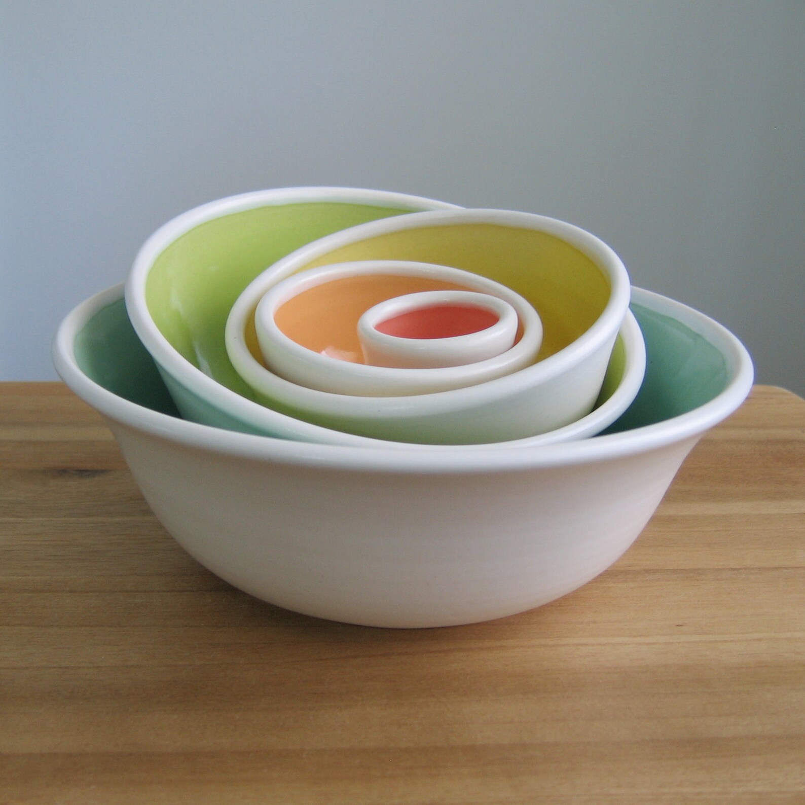 Rainbow Pottery Nesting Bowls Anniversary Gift Large Ceramic Etsy