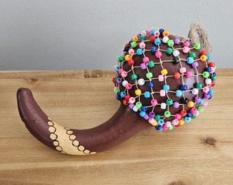 Gourd rattle, Rainbow shekere, Beaded musical instrument, Natural shaker, Drum circle, Octopus maraca, Percussion Gift for him, Gay pride