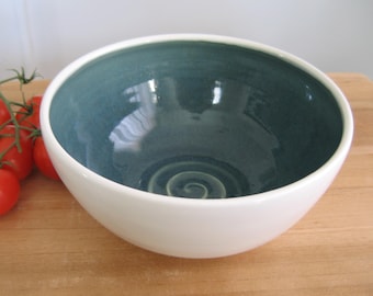 Modern Pottery Serving Bowl: Storm Blue and White Stoneware Ceramic