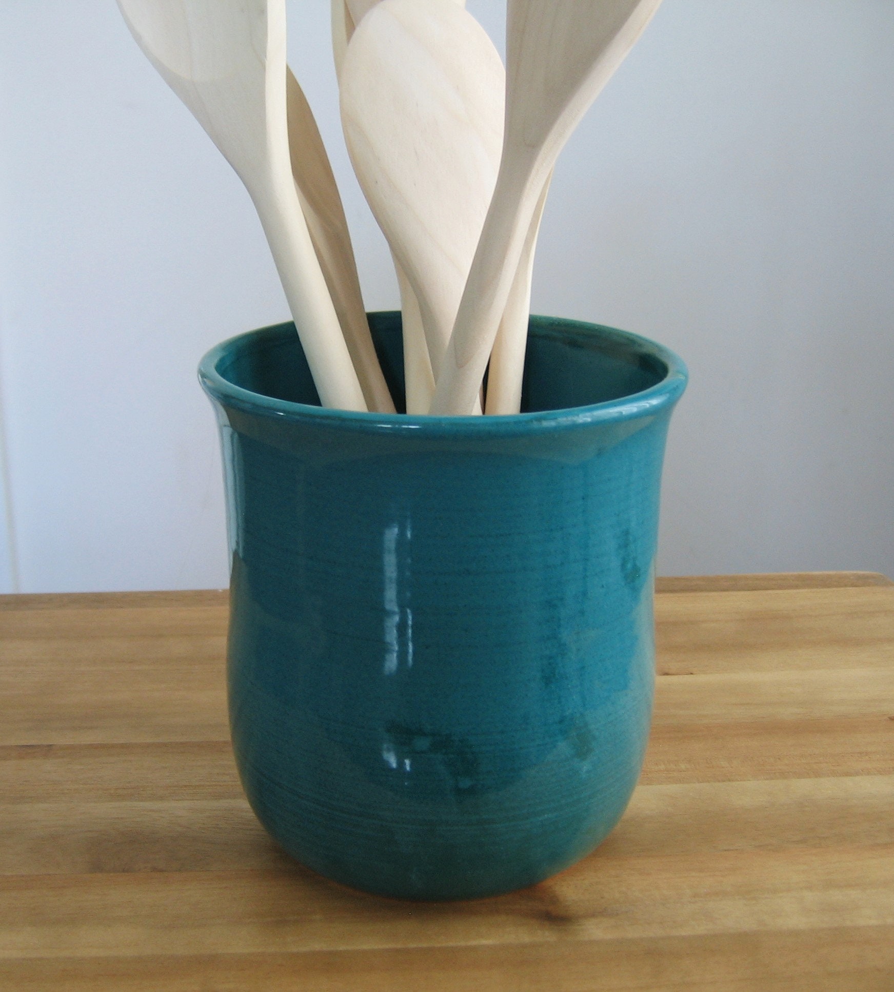 Ceramic Utensil Crock in Peacock Blue / Green Pottery Kitchen Etsy