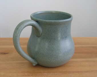 Pot belly mug, Modern pottery coffee mug in satin speckled blue gray, 16 oz Hand thrown stoneware, Ceramic gifts for men, Tea