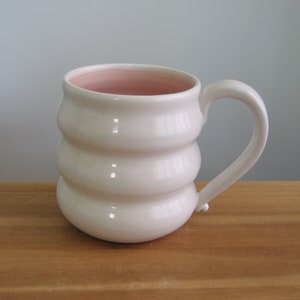 Large Pink Coffee Mug, Pottery Beehive Mug, Stoneware Cup, 18 oz Coffee Gift for Her, Modern White Ceramic Fun Mom Gift, Self Care image 5