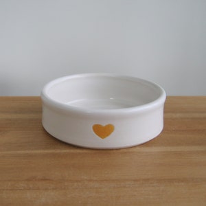 Your choice of one cat food dish, Pampered pet ceramic bowl, Heart, Swiss cheese, Small pottery dog bowl, Pet accessory Rainbow cat gift Yellow heart