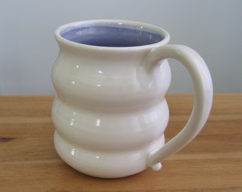 Large coffee mug, Purple beehive mug, Wheel thrown pottery cup, 16 oz Lavender and modern white ceramic stoneware