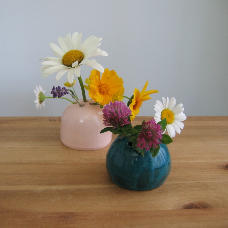 Mom vase, Tiny pottery ikebana vase, Ceramic flower frog, Mini stoneware floral arranging pot, Mother's Day Gift, White minimal home decor image 2