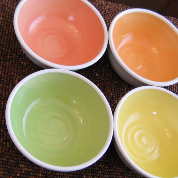 Summer Fruits Soup or Cereal Bowls - Set of 4 Pottery Bowls