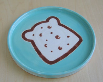 Toast plate, Funny ceramic pottery bread plate, Handmade Stoneware, Mint Green Breakfast