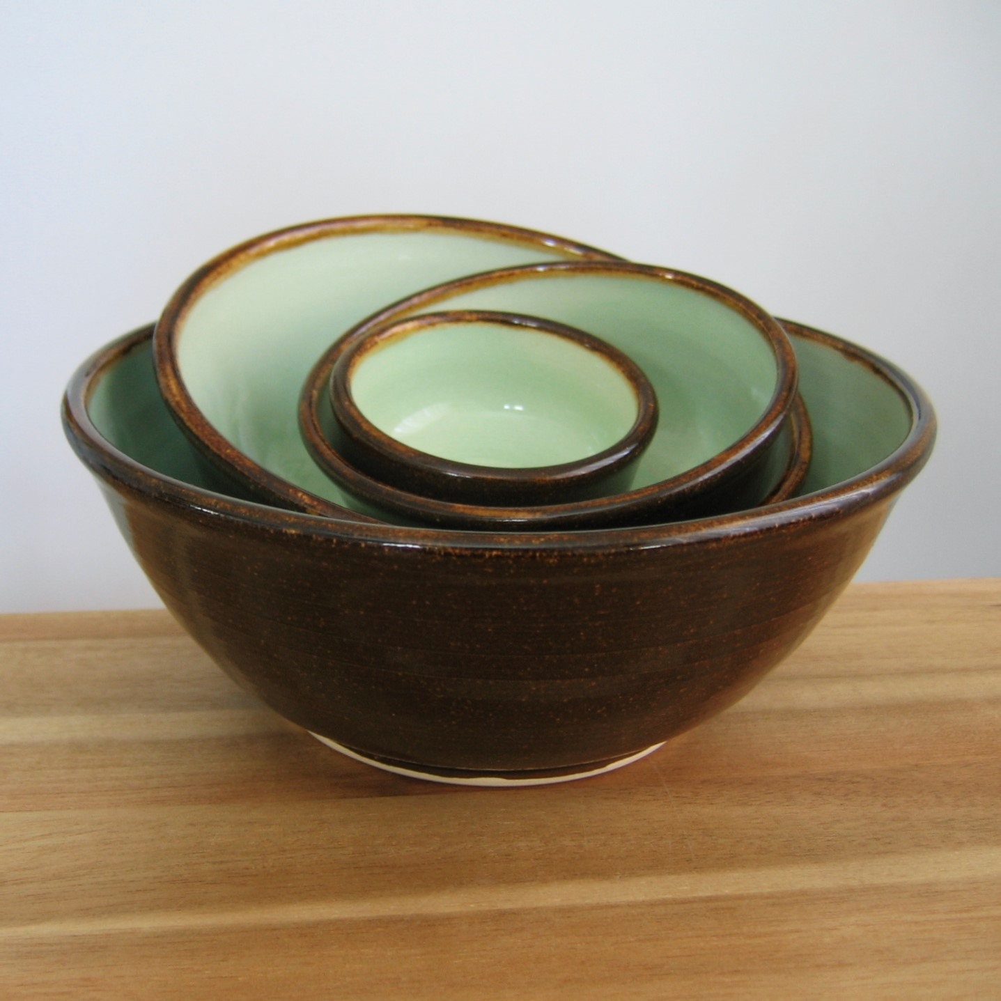 Ceramic Nesting Bowls in Mint Chocolate Large Wedding Gift Etsy