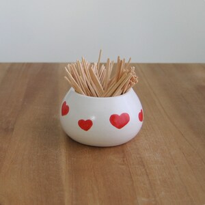 Teeny tiny cute red heart pottery bowl, Modern white and pink ceramic trinket dish, Mother's Day gift, Small stoneware match holder image 6