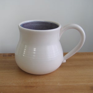 Large fat purple and white mug, 16 oz stoneware coffee gift, Ceramic wheel thrown cup image 5