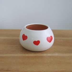 Teeny tiny cute red heart pottery bowl, Modern white and pink ceramic trinket dish, Mother's Day gift, Small stoneware match holder image 7