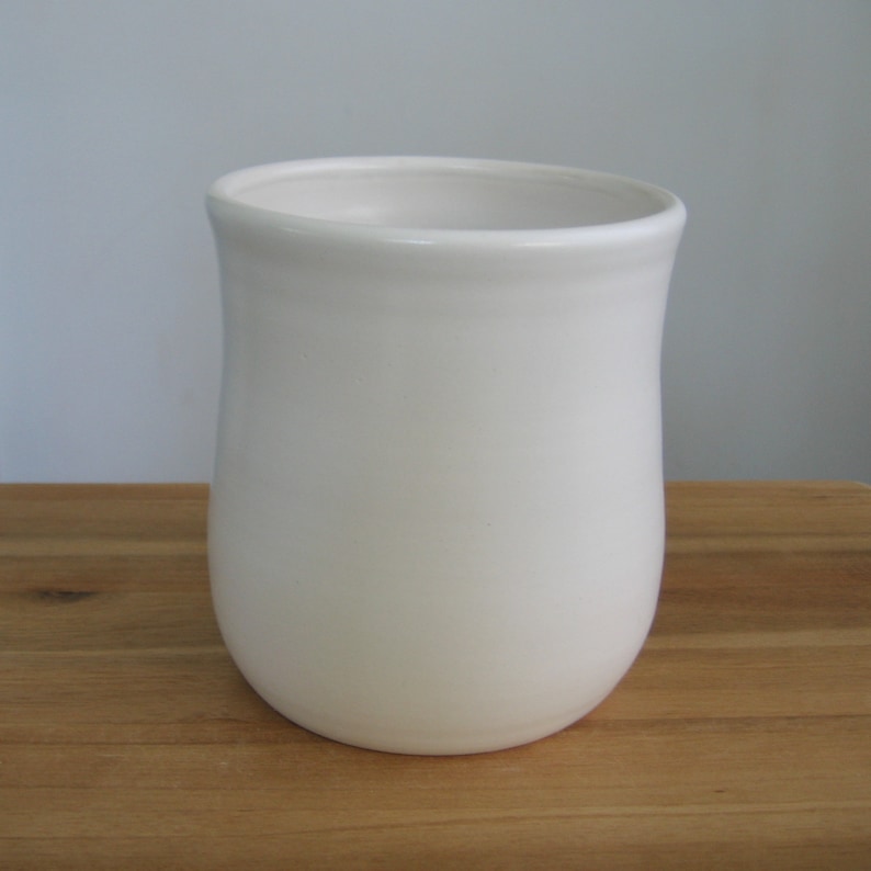 White Utensil Crock With Cobalt Blue Dots Spring Kitchen Etsy