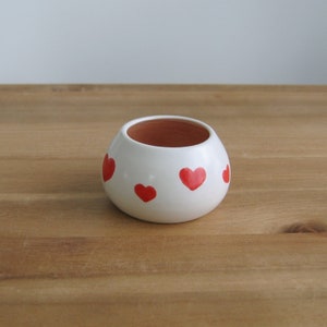 Teeny tiny cute red heart pottery bowl, Modern white and pink ceramic trinket dish, Mother's Day gift, Small stoneware match holder image 5