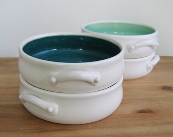 Pottery Brie Baker in your choice of colors, White Ceramic Casserole Dish, Hand Thrown Stoneware, Cheese Server, Gifts for Her, Mint, Pink