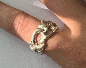 Chunky Sterling Silver 925 Organic ring, Molten jewelry, Massive Irregular Statement rings, Unique Sculptural Brutalist ring, Branch ring