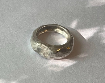 Sculptural Chunky silver 925 ring, Custom brutalist ring, Organic Rustic Ring, Thick unisex band, Imperfect Matte jewelry, Raw finish ring