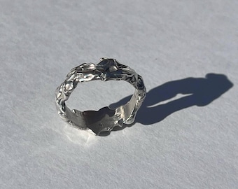 Unique Custom Chunky Sterling Silver Ring, Raw Textured Organic Bulky Artisan Jewelry, Rough Wabi-Sabi Style, Molten Liquid Metal Design