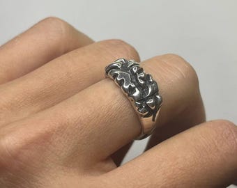 Handgjord grov sterlingsilverring, brett texturerat band, brutalistiska skulpturala smycken, djärvt statement-ring, unisex tjockt silverband