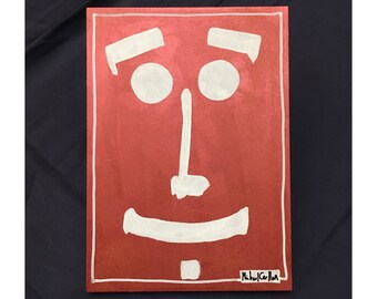 Original Acrylic Painting on Wood - "Bronze Background Face" by Michael Carlton (21cm x 15cm)