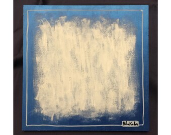 Original Mini Acrylic Painting on Wood - "White Haze on Electric Blue" by Michael Carlton (20cm x 20cm)